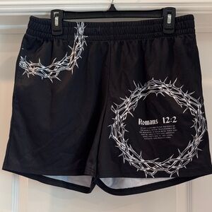 Black Athletic Shorts with White Thorn Design